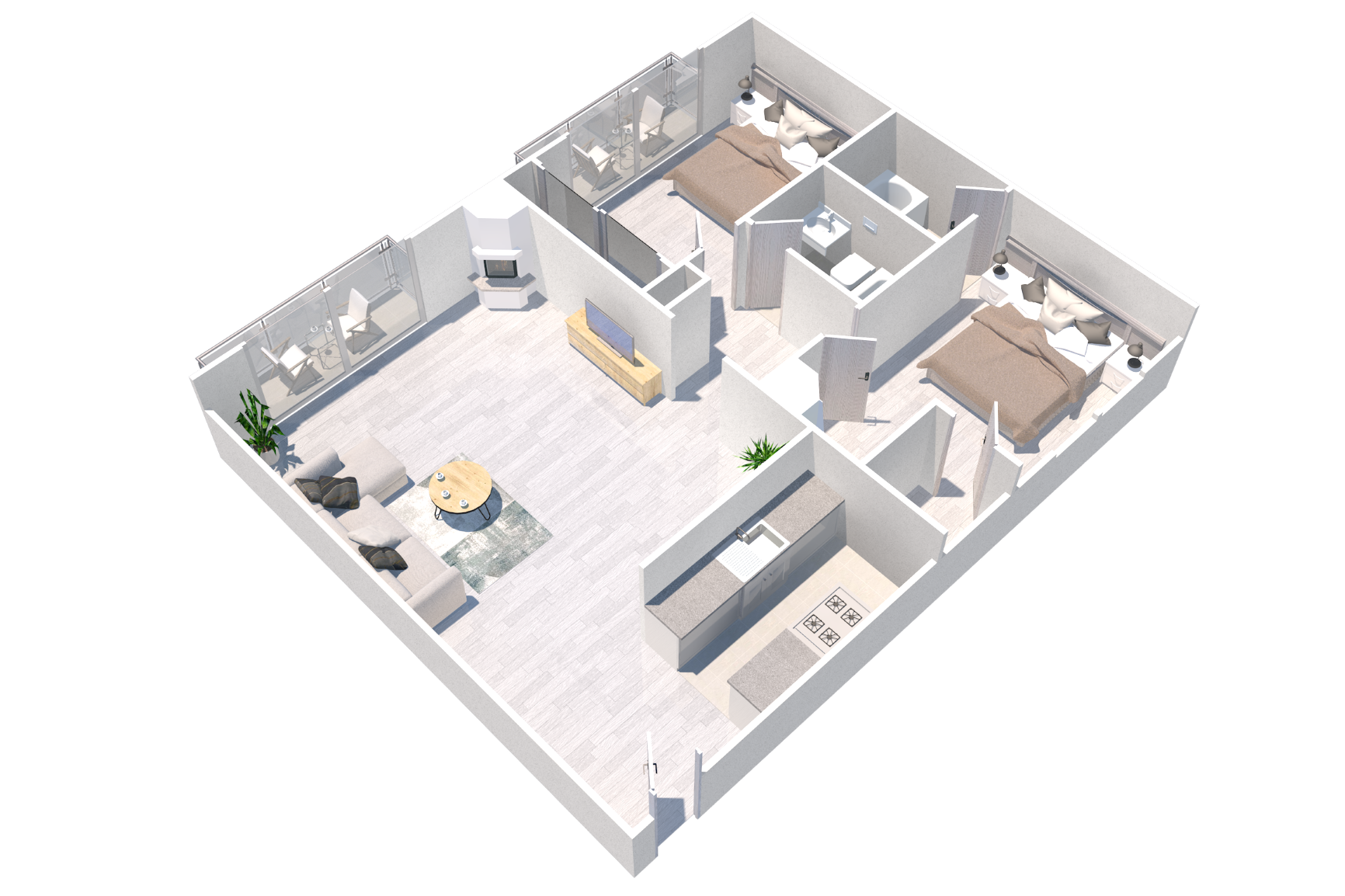 Floor plan for 2 beds, 2 baths, 1015 sqft